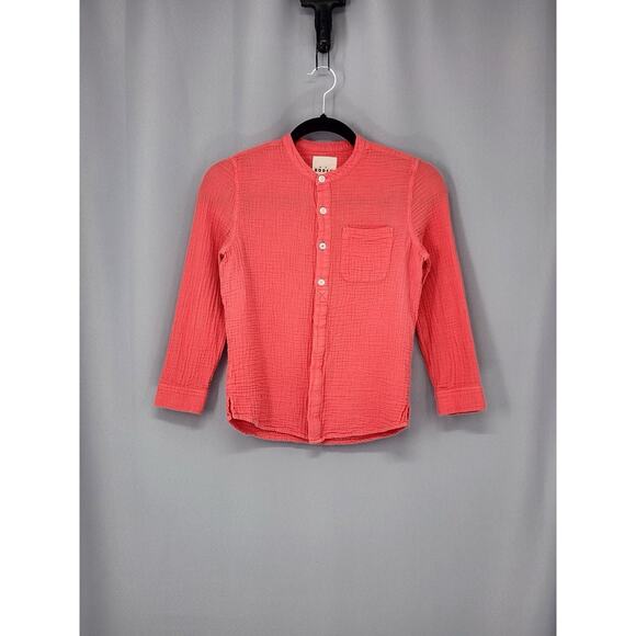 Mini Boden Other - Mini Boden Shirt Youth 8-9Y Pink Cotton Gauze Long Sleeve Henley Crinkle Pocket
